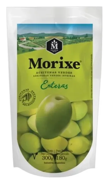 AZEITONAS VERDES INTEIRAS SACHE MORIXE 200G/100G CX 16UN