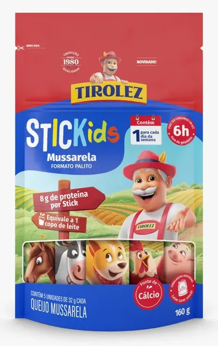 QUEIJO MUSSARELA STICKIDS TIROLEZ (POUCH 5UN) 160G CX 12UN
