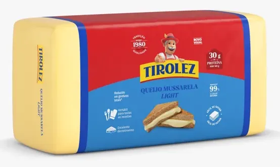 QUEIJO MUSSARELA LIGHT TIROLEZ 3,6KG CX 14,4KG